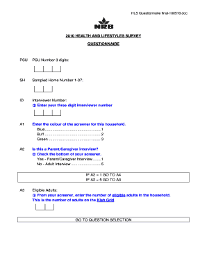 2010 Health and Lifestyles Survey Questionnaire