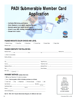 PADI Submersible Member Card Application