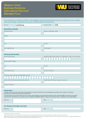 Western Union International Payment Mandate Form