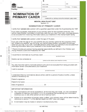 Nomination of Primary Carer Form