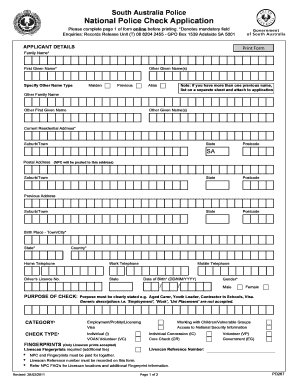 South Australia Police National Police Check Application
