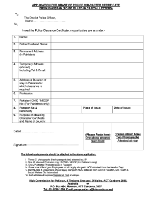 Police Character Certificate Application