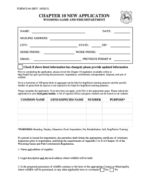Wyoming Game and Fish Department Application Form G-64