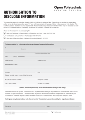 New Zealand Police Vetting Authorization Form