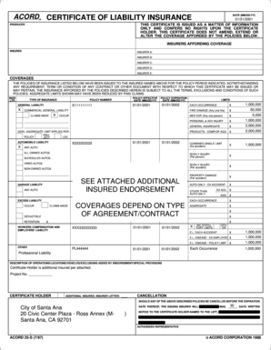 Certificate of Liability Insurance