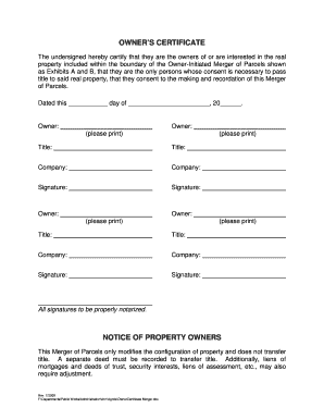 Owner’s Certificate for Merger of Parcels