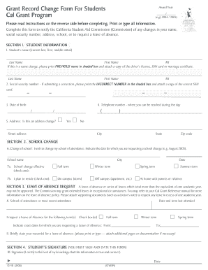 Grant Record Change Form for Students