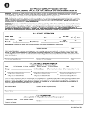 Los Angeles Community College District K-12 Admission Form