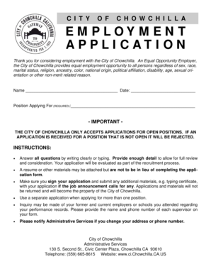 City of Chowchilla Employment Application