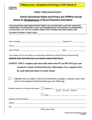 Fillable Online FERPA Signature Form - Dublin Unified School District Fax Email Print - pdfFiller