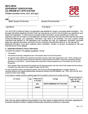 2013-2014 Dependent Verification Form