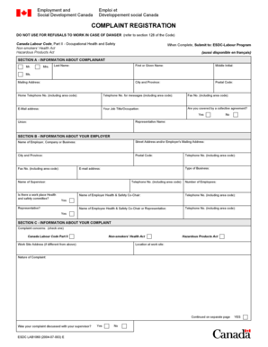 Canada Labour Code Complaint Registration Form