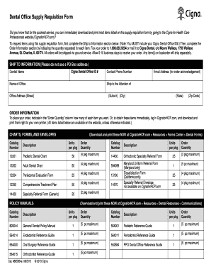 Dental Office Supply Requisition Form - Cigna