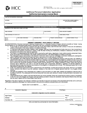 California Contractors License Bond Indemnity Application