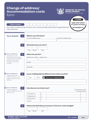 New Zealand Accommodation Costs Form