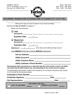 City Utility Bill Payment Authorization