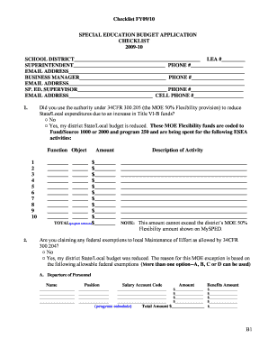 Special Education Budget Application Checklist
