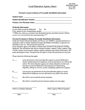 Parental Consent to Release of Personally Identifiable Information - arksped k12 ar