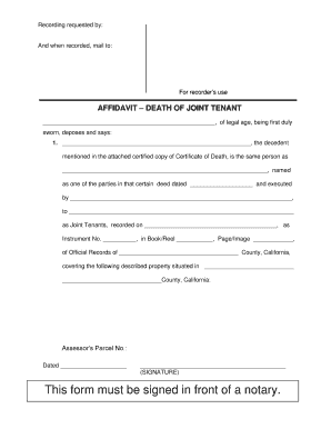 Affidavit Death of Joint Tenant