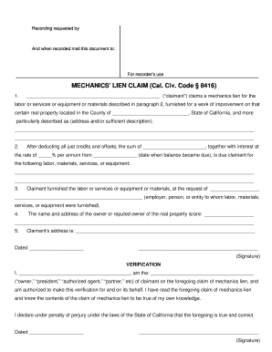 California Mechanics Lien Claim Form