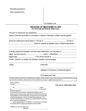 Release of Mechanic's Lien