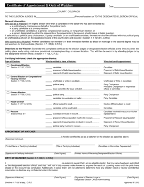 Certificate of Appointment & Oath of Watcher