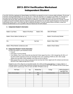 2013–2014 Verification Worksheet
