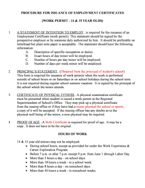 Work Permit Application for 14 & 15 Year Olds
