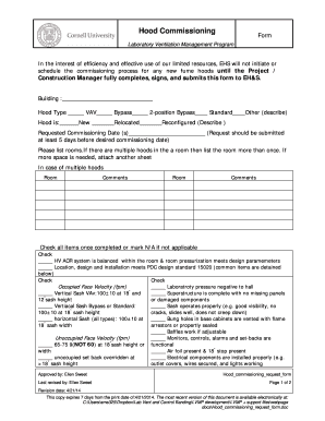 Fillable Online sp ehs cornell Hood Commissioning Request Form ...