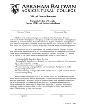 University System of Georgia Section 125 Payroll Authorization Form