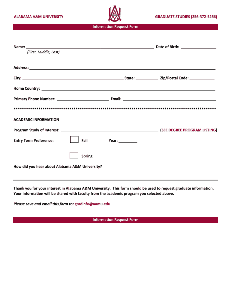 Fillable Online aamu Information Request Form - Alabama A&amp;M University ...