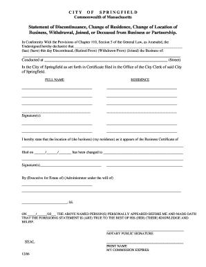 Massachusetts Business Discontinuance Form