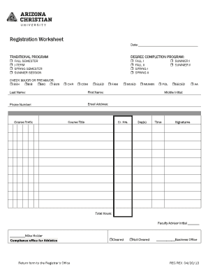 Registration Worksheet