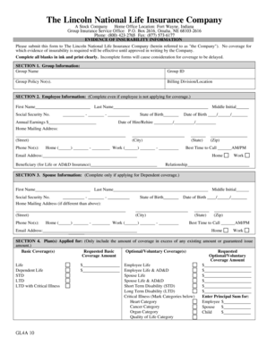 Lincoln National Life Insurance Evidence of Insurability Form