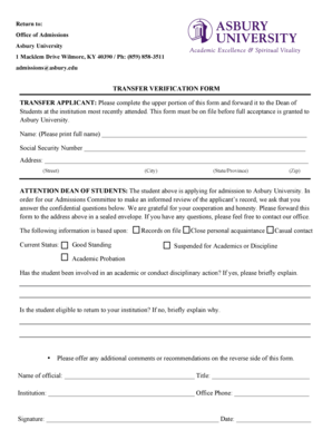 Transfer Verification Form