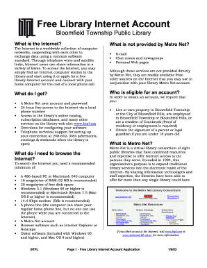 Bloomfield Township Public Library Internet Account Application