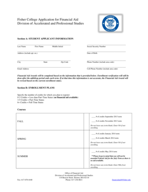 Fisher College Financial Aid Application