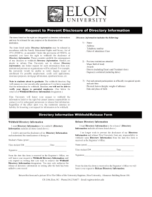 Request to Prevent Disclosure of Directory Information