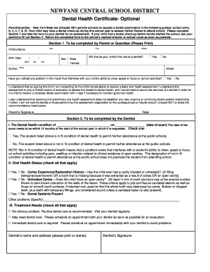 New York Dental Health Certificate