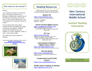 NCIMS Summer Reading Brochure - New Century International bb - ncims ccs k12 nc
