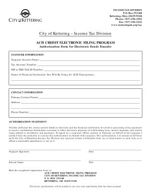 Kettering Income Tax ACH Authorization Form