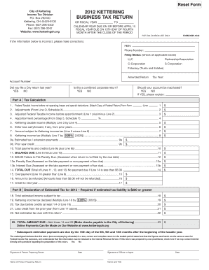 Kettering Business Tax Return Form KBR-1040