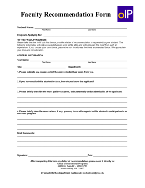 Faculty Recommendation Form