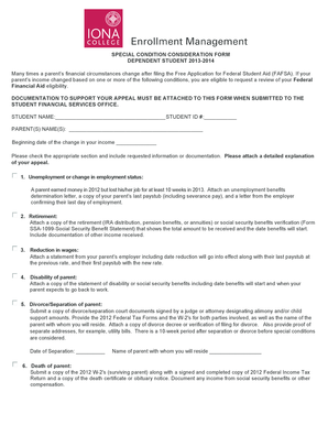 2013-2014 Dependent Student Special Condition Form