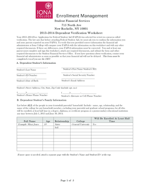 2013–2014 Dependent Verification Worksheet