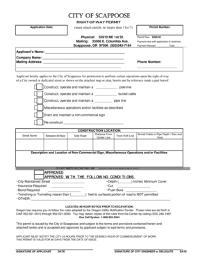 Right-of-way permit bapplicationb - City of Scappoose OR