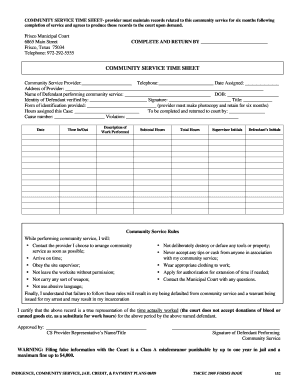 Community Service Time Sheet