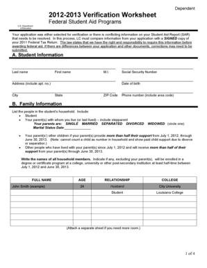 2012-2013 Verification Worksheet