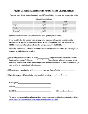 Payroll Deduction Authorization for HSA