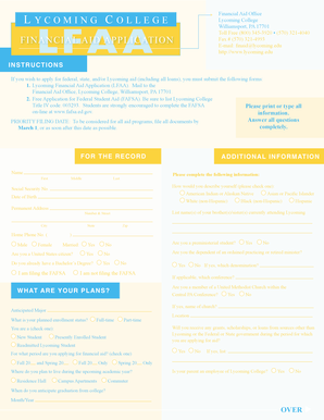 Lycoming Financial Aid Application